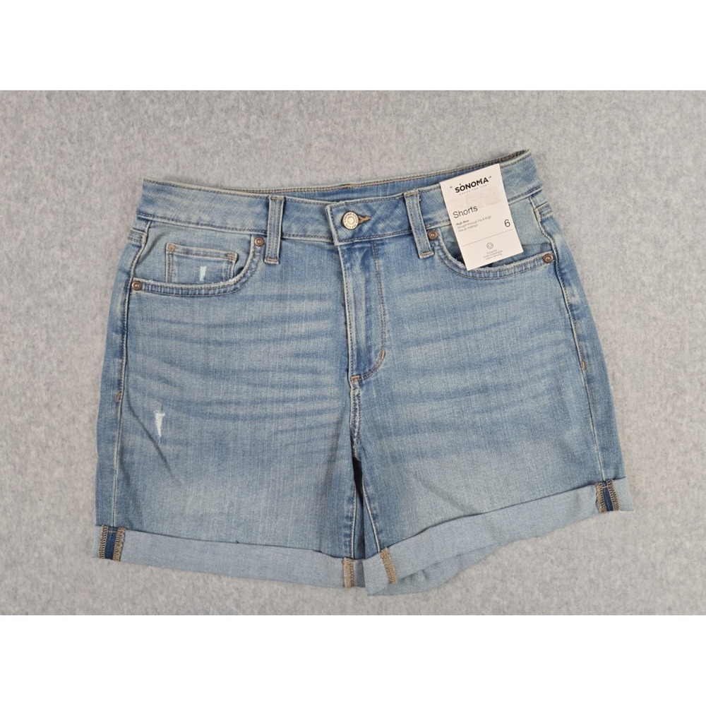 Sonoma Jean Shorts Womens Size 6 Denim High Rise Cuffed Short Jeans Blue NWT